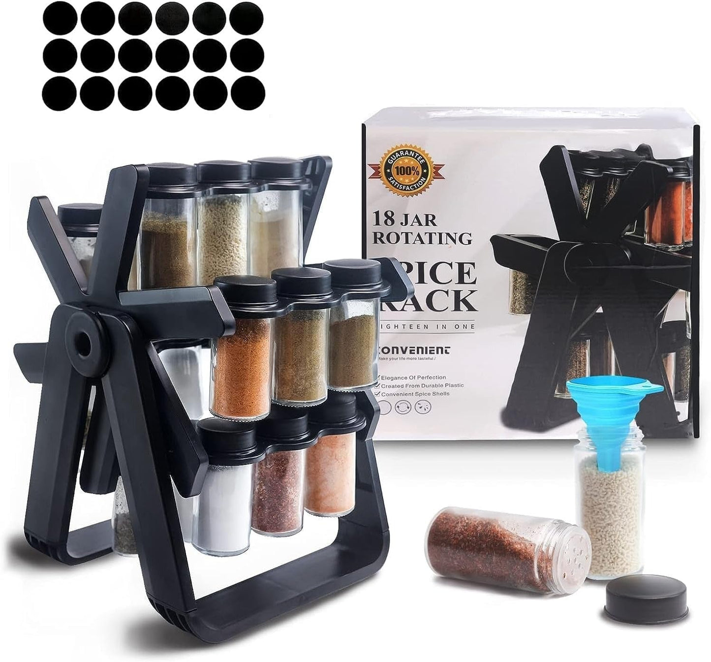 Rotating Spice Rack with 18 Jars